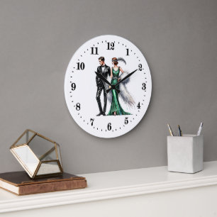 Grande Horloge Ronde Elégant couple Art Déco