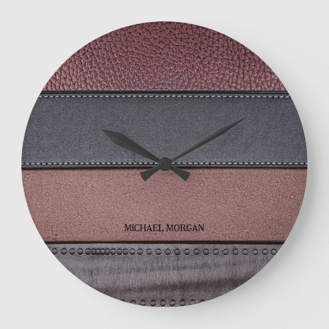 Grande Horloge Ronde Elégant cuir de luxe look Brown Noir (Recto)