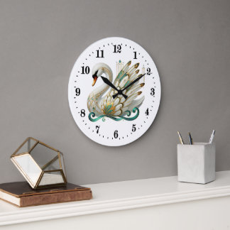 Grande Horloge Ronde Elégant cygne art déco
