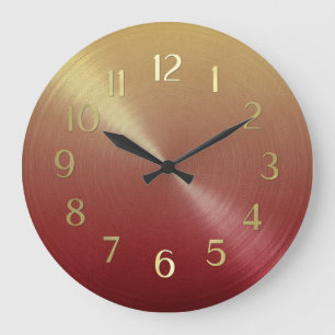 Grande Horloge Ronde Élégant dégradé rouge à or Ombre