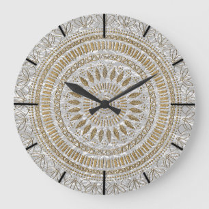 Grande Horloge Ronde Elégant dessin de mandala tribal dessiné à la m
