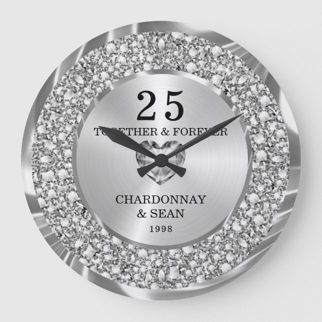 Grande Horloge Ronde Élégant Diamants d'argent 25e anniversaire Grand (Recto)