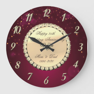 Grande Horloge Ronde Élégant Diamants Or Rouge 25e Anniversaire de Mari