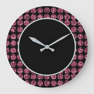 Grande Horloge Ronde Élégant Diamants Rose Glam Sparkle Rose Noir