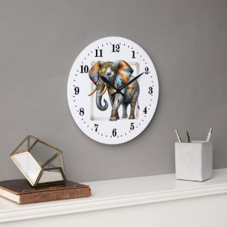 Grande Horloge Ronde Elégant éléphant art déco
