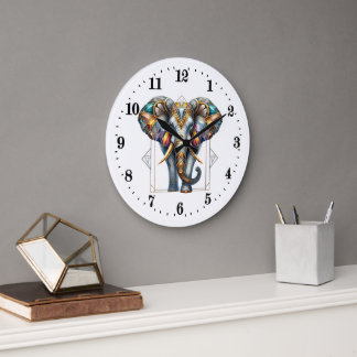 Grande Horloge Ronde Elégant éléphant art déco