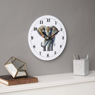 Grande Horloge Ronde Elégant éléphant art déco