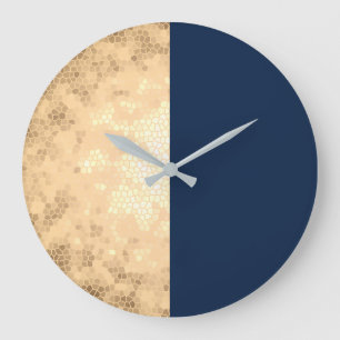 Grande Horloge Ronde elegant faux gold & navy blue