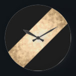 Grande Horloge Ronde élégant faux or clair et bandes noires<br><div class="desc">Design minimaliste,  moderne et élégant représentant une fausse bande d'or sur un arrière - plan noir.</div>
