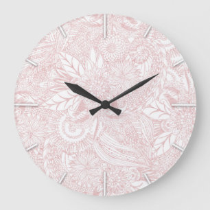 Grande Horloge Ronde Elégant faux rose or design de mandala floral