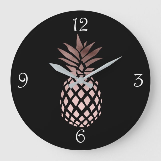 Grande Horloge Ronde élégant faux rose or tropical ananas (Recto)