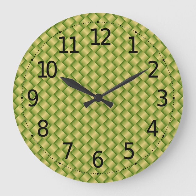 Grande Horloge Ronde Élégant Feuille de paume vert panier Motif | (Recto)