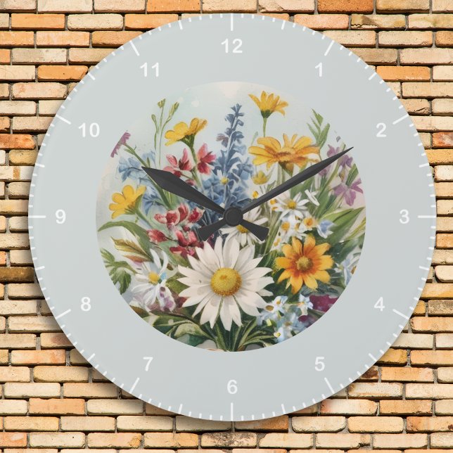 Grande Horloge Ronde Elegant Floral Farmhouse (Créateur téléchargé)