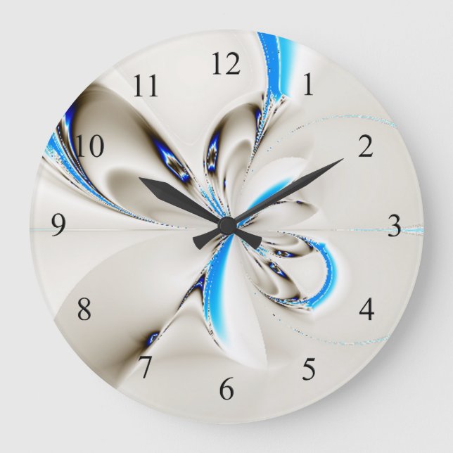 Grande Horloge Ronde Elegant Fractal Blue Wall Clock (Recto)