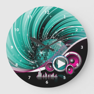 Grande Horloge Ronde Élégant Funky Girl Disco Ball Vector