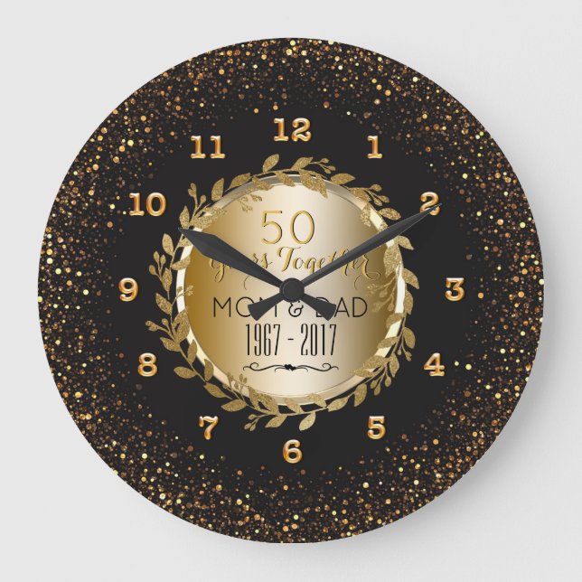 Grande Horloge Ronde Elegant Gold 50th Wedding Anniversary Personalized (Recto)