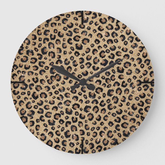 Grande Horloge Ronde Elegant Gold Glitter Black Leopard (Recto)