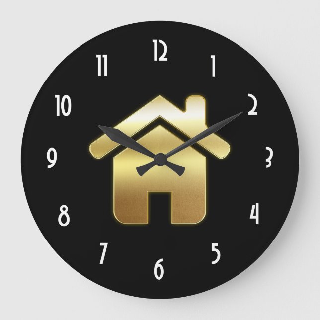 Grande Horloge Ronde Elegant Gold House Symbole Real Estate Design (Recto)