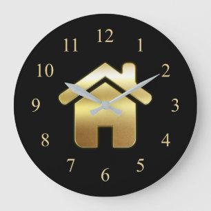 Grande Horloge Ronde Elegant Gold House Symbole Real Estate Design