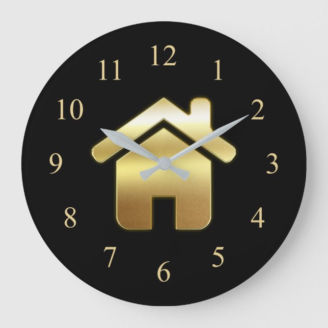 Grande Horloge Ronde Elegant Gold House Symbole Real Estate Design (Recto)