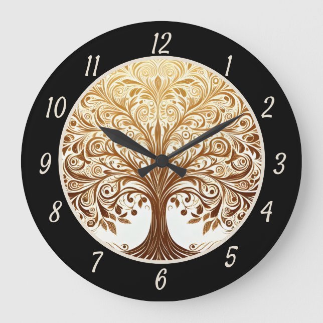 Grande Horloge Ronde Elegant Gold Tree of Life Spiritual Zen Yoga (Recto)