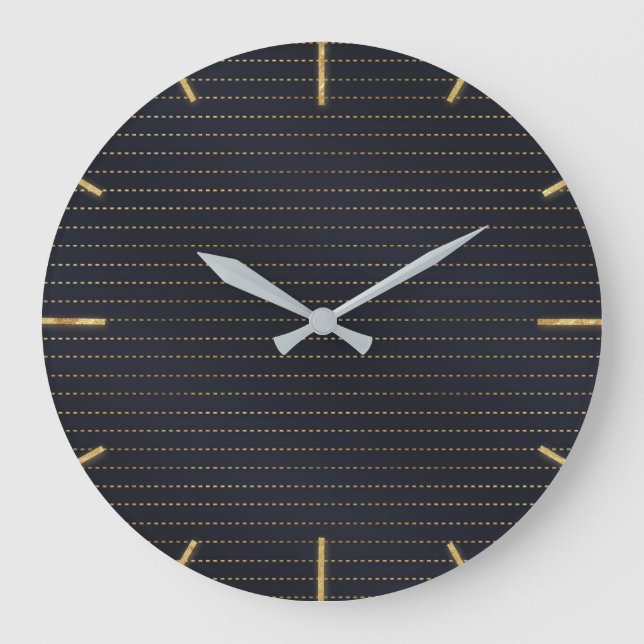 Grande Horloge Ronde Elégant Golden Yellow Dashed Stripes Bluish Grey (Recto)
