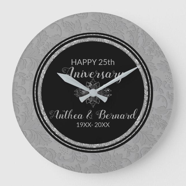 Grande Horloge Ronde Elegant Grey Damask (Recto)
