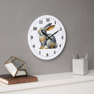 Grande Horloge Ronde Élégant lapin art déco