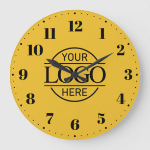 Grande Horloge Ronde Élégant Logo Entreprise Marque Jaune Promotionnel