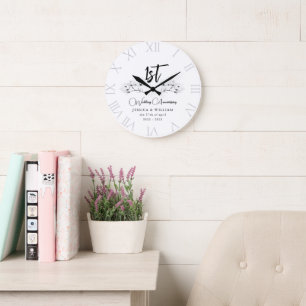 Grande Horloge Ronde Elégant Magnolia Chic Mariage Anniversaire Keepsak
