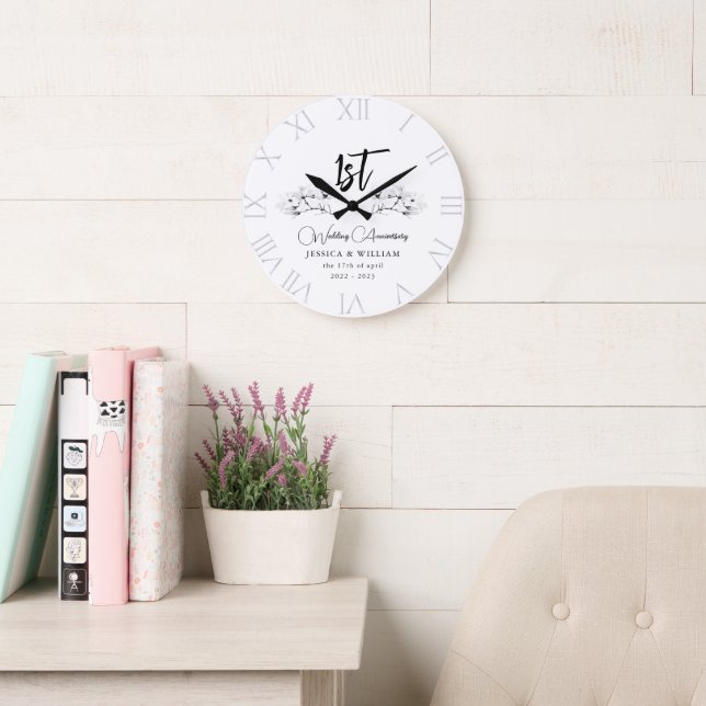 Grande Horloge Ronde Elégant Magnolia Chic Mariage Anniversaire Keepsak (Salle de lecture)