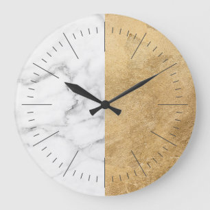 Grande Horloge Ronde Élégant marbre moderne et minimaliste or et gris b