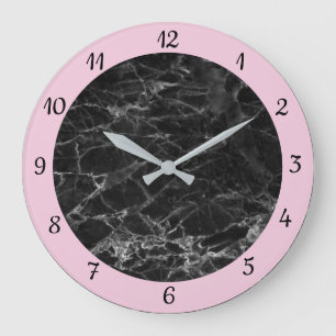 Grande Horloge Ronde Elégant marbre rose noir tendance