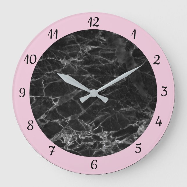 Grande Horloge Ronde Elégant marbre rose noir tendance (Recto)