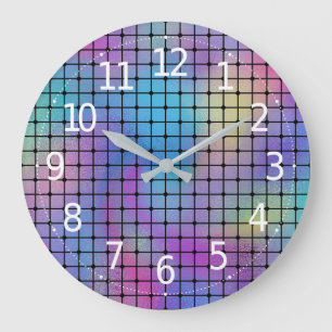 Grande Horloge Ronde Elegant Modern Colorful Squares Tiles