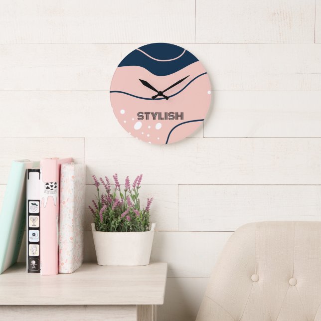 Grande Horloge Ronde Elégant & moderne bleu & blanc (Salle de lecture)