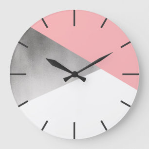 Grande Horloge Ronde élégant moderne faux argent rose pâle