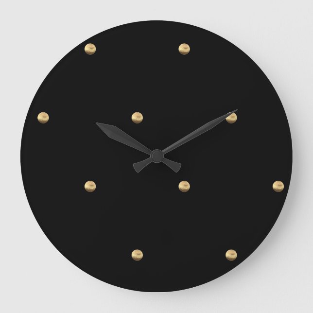 Grande Horloge Ronde Elégant Motif de Pointe Polka Look noir et or (Recto)