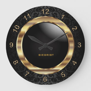 Grande Horloge Ronde Élégant motif en damas noir
