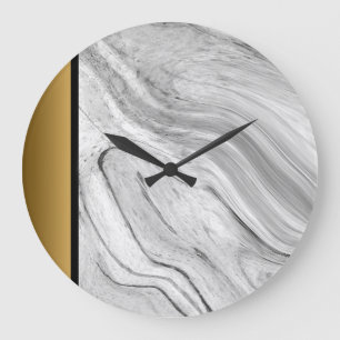 Grande Horloge Ronde Élégant Motif en marbre noir blanc gris noir