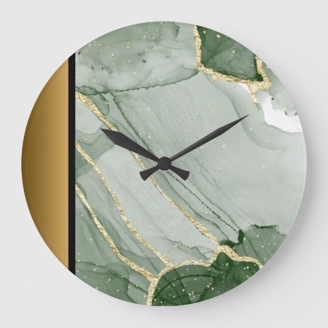 Grande Horloge Ronde Élégant Motif en pierre de marbre vert moderne (Recto)