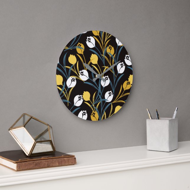 Grande Horloge Ronde Élégant motif floral de Tulipe (Bureau)