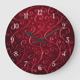 Grande Horloge Ronde Élégant Motif Red Swirl