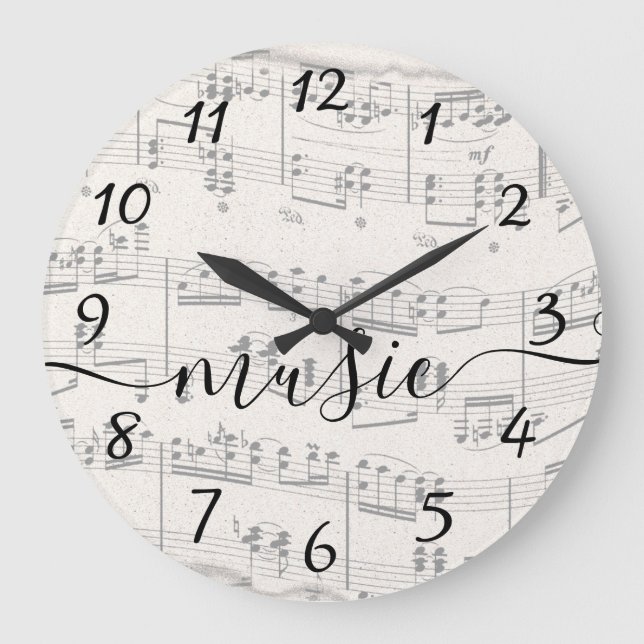 Grande Horloge Ronde Elegant Music Notes avec script (Recto)