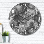 Grande Horloge Ronde Élégant noir blanc simple<br><div class="desc">Une toile en toile de fond gris et noir douce offre une horloge contemporaine et mignonne. Changez les couleurs du texte pour en faire votre propre ! Donne un peu de marbre ou d'encre d'alcool. Un peu de style et de pizzaz sans être trop haut. Cute Moderne Minimale Élégante Gris...</div>