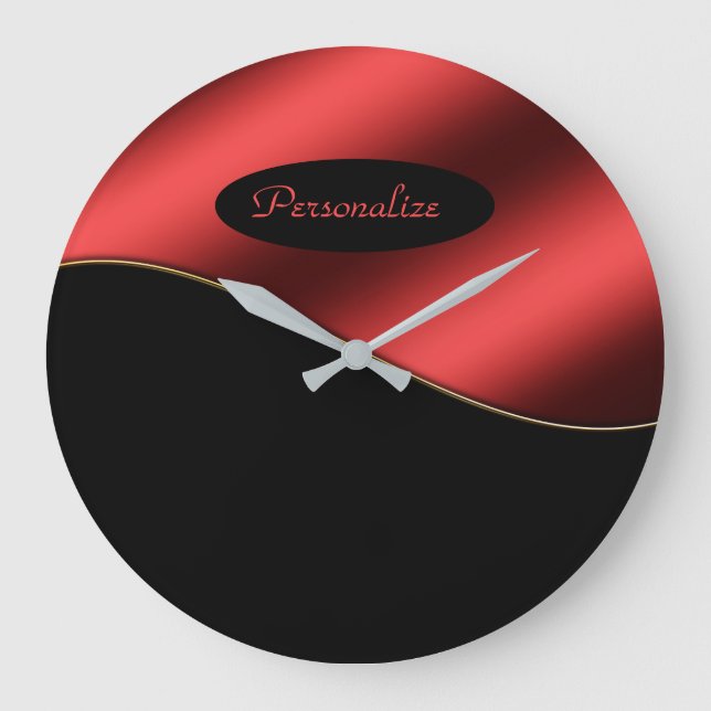 Grande Horloge Ronde Elégant Noir Rouge Design élégant Wave Personnalis (Recto)