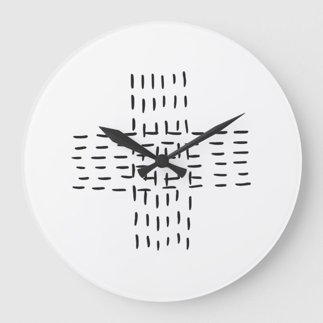 Grande Horloge Ronde Elégant Nordic Dash Cross Black White Modern (Recto)