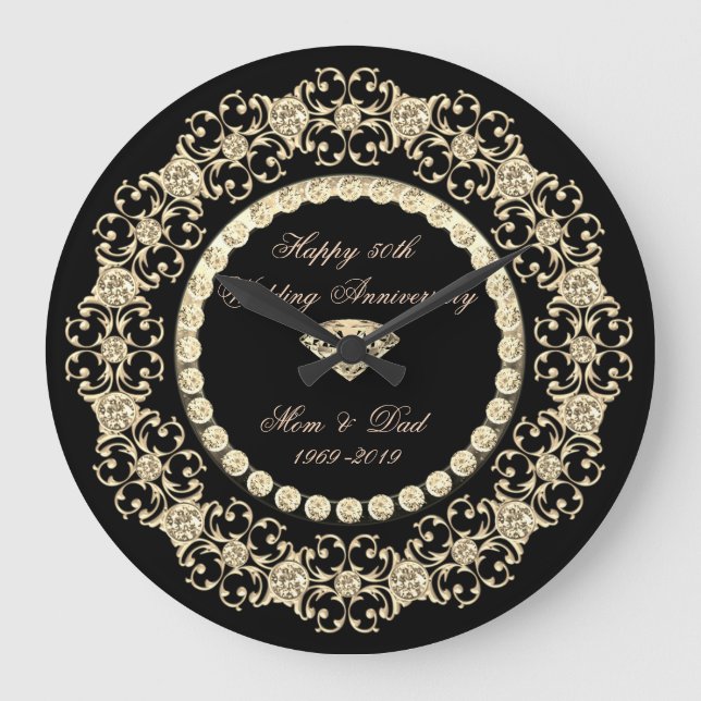 Grande Horloge Ronde Élégant Or Diamants  25e Anniversaire de Mariage (Recto)