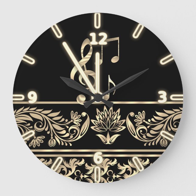 Grande Horloge Ronde Élégant or floral, Clé de violon, Note (Recto)