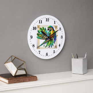 Grande Horloge Ronde Elégant Parrot art déco